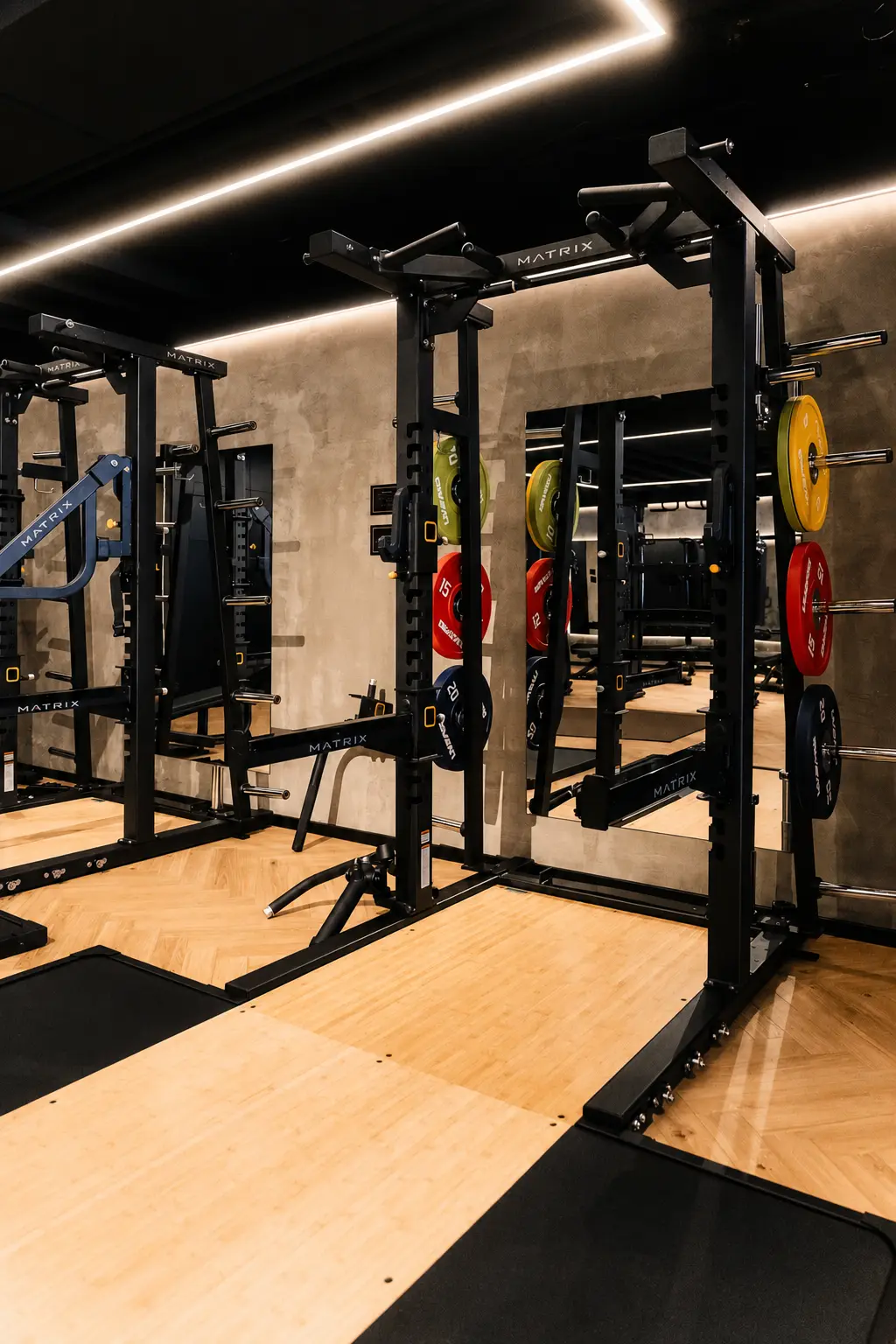 Free-weight area with Matrix equipment